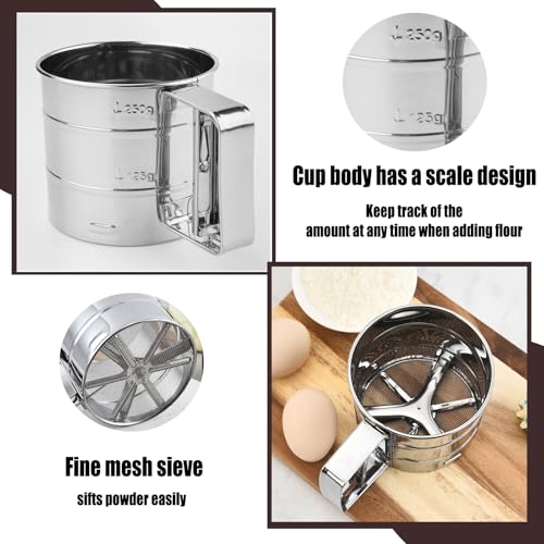 Flour Sifter,Flour Sifter for Baking, Stainless Steel Powdered Sugar Shaker Duster