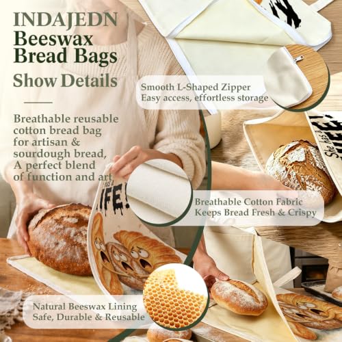 Funny Baking Lover Gifts Beeswax Bread Bags 2 Pack XL 13x17in - color: Funny Bread - She Has a Knife