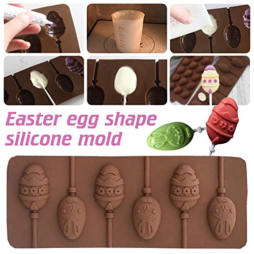 2 Pack Easter Lollipop Silicone Candy Molds Silicon chocolate Lollipop Molds 8 Cavity Bunny Egg Molds Including 80 Lollipop Sticks+100 Pcs Candy Treat Bags+100 Twist Ties (Pink) - color: Easter lollipop mold