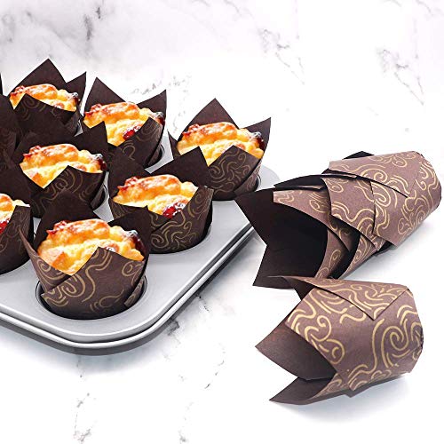 150pcs Tulip Cupcake Liners Baking Cups Muffin Liner - color: Golden Printed, Brown