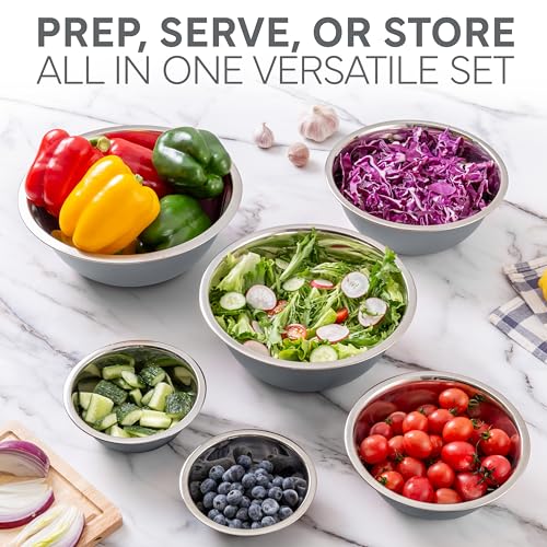 COOK WITH COLOR Stainless Steel Mixing Bowls Set - Nesting Bowls, 6 Pieces, Grey - color: Gray