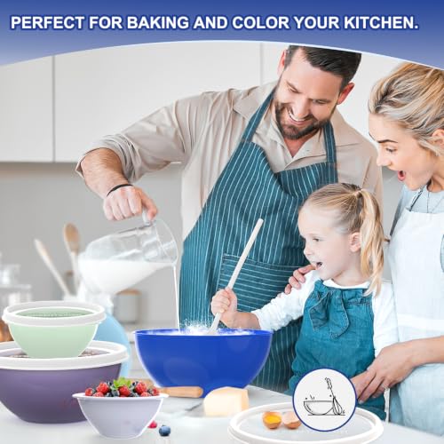 Greentainer Plastic Mixing Bowls with Lids Set for Kitchen, 6 Set Nesting Bowls for Mixing, Baking, Prepping, Cooking and Serving Food, Mixing Bowls Dishwasher, Microwave Safe - color: Dark Blue