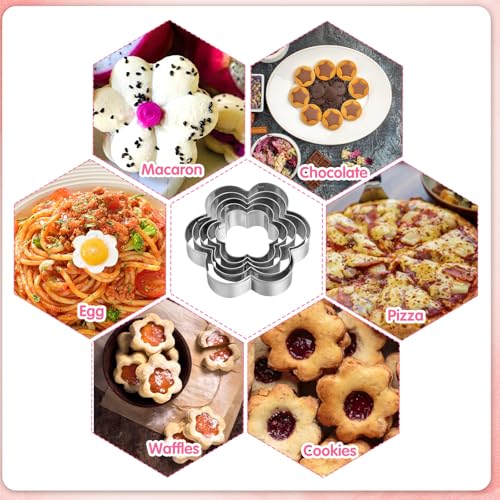 Flower Cookie Cutter Set, 3.1 Inch, 2.7 Inch, 2.3 Inch, 2 Inch, 1.5 Inch -5 Pcs Fondant Biscuit Cutters Sturdy Stainless Steel Six Petal Spring Flower Cookie Cutters Shapes Molds