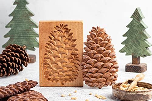 Carved Wooden Gingerbread Cookie Mold,3D Wooden Baking Mold Cookie Biscuit Press Stamp Molds,Cookie Cutter,Cookie Stamp,DIY Biscuit Stamp Mould for Halloween Thanksgiving Christmas(Pinecone) - color: Pinecone