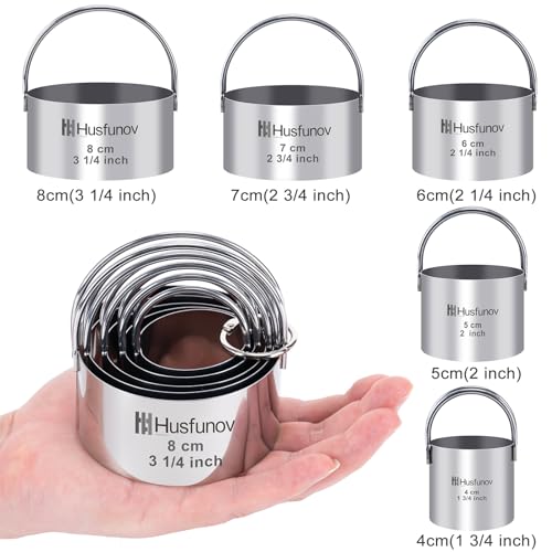 Husfunov Biscuit Cutter Set, Round Cookie Cutters with Handle - size: 5pcs Round with handle