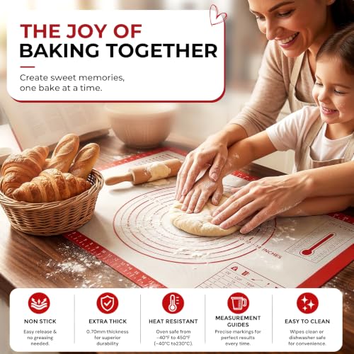 XL Silicone Pastry Mat for Baking Dough Mat, Extra Large 28x20 inches Red - color: Red