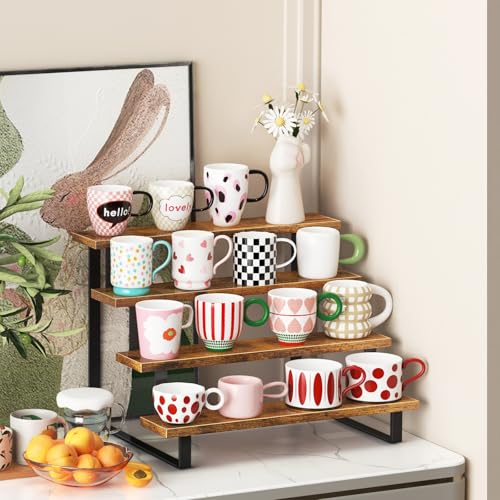 Cupcake Display Stand, 4 Tier Wooden Dessert Stand, Rustic Brown - size: Straight