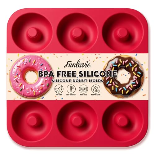 Large Silicone Donut Pan for Baking,9 Cavity Non-Stick Food Molds - color: Bright Red