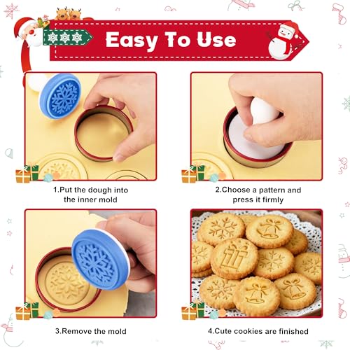 Cookie Stamps Set, Colorful Silicone Cookie Press, 6 PCS Stamps with Ring Cutter and Handle for Daily Baking