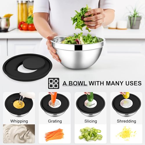 E-far Stainless Steel Mixing Bowls, 7PCS Mixing Bowls with Airtight Lids - color: Black, size: 7 Regular Sizes