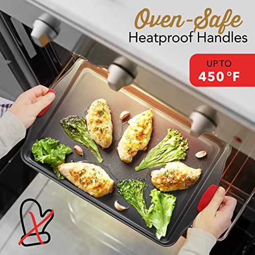 Eatex Nonstick Baking Sheet Set, 15-Piece Baking Pans Set with Silicone Handles, Carbon Steel Cookie Sheets for Baking, Commercial Grade Quality Bakeware Sets Includes Muffin Pan, Cake Pan and More - size: 15-Piece Set