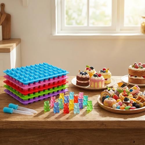 5Pcs Gummy Candy Molds - Silicone Gummy Mini Bear Molds with 2Pcs Dropper,Non-stick and Bpa Free for Candy Chocolate Gummies Baking - color: 5pcs Mini Bear Molds