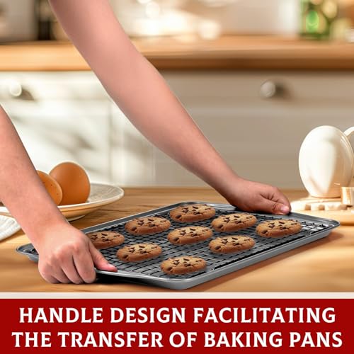 Hunnycook Baking Sheet with Rack Set - 3 Baking Sheets + 3 Cooling Racks, Carbon Steel Cookie Sheets & Cooling Racks in Multiple Sizes, Thickened & Warp-Resistant, Dishwasher Safe