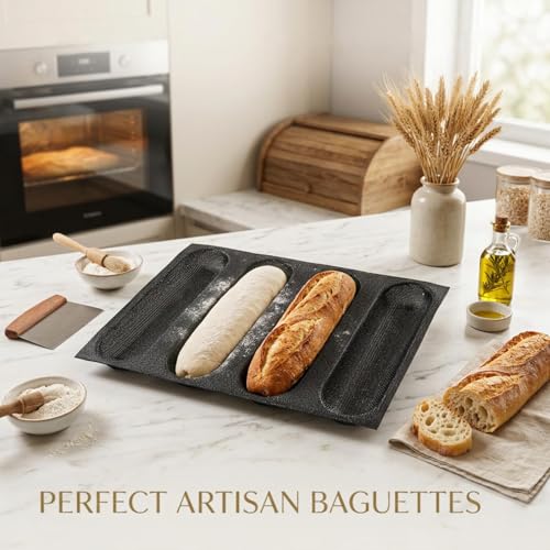 Dioycli Bread Mold for Baking Silicone Large Baguette Bread Pan, 4-Loaf - size: 4 Large Cavities