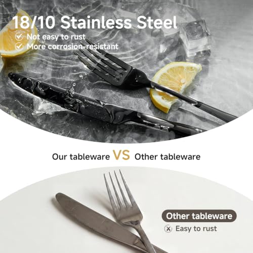 KINGSTONE Forks 4 Piece Black Dinner Forks Set, 18/10 Stainless Steel - color: Black, size: 4-Piece
