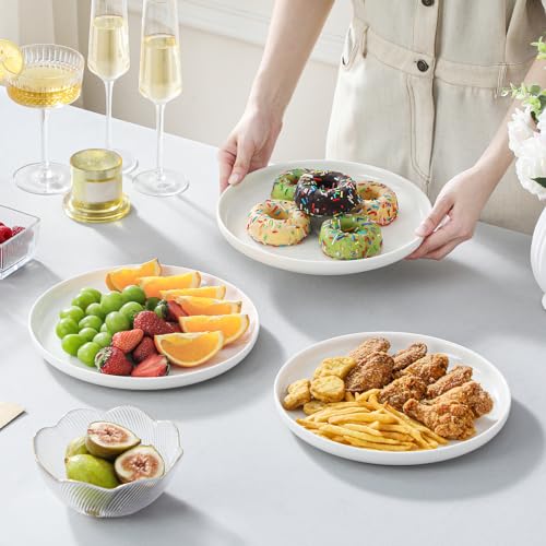 MALACASA Round 3 Tier Serving Tray, 10.25" White Porcelain Dessert Stand - color: White Gold
