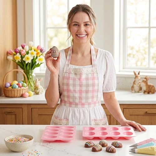 1 Pack Silicone Egg Molds 8 Cavity Easter Silicone Candy Mold 3D Egg-Shaped Silicone Baking Mold for Chocolate, Jello, Mini Cakes, DIY Desserts, Candy, Ice, Pudding, Baking (1, Pink) - color: Pink