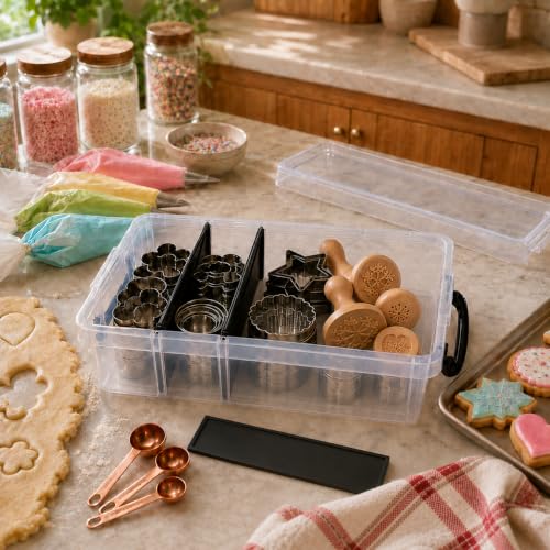 Cookie Cutter Storage Box, Clear 4-Section Organizer with Lid