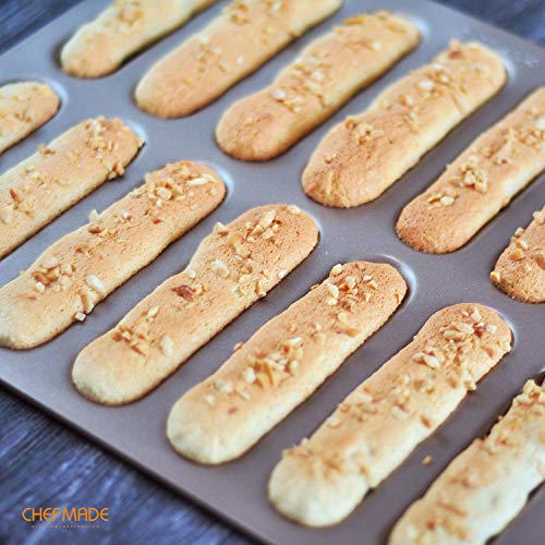 CHEFMADE Eclair Cake Pan, 14-Cavity Non-Stick Mini Eclair Cookie Biscuits Bakeware for Oven Baking (Champagne Gold) - size: Eclair 14 Cups