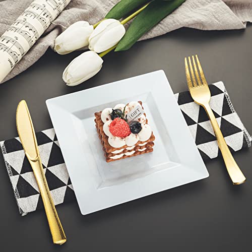 100 Pack White Plastic Square Dessert Plates, 6.5" Disposable Salad Plates - color: White