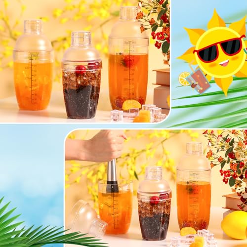 Lallisa 4 Pcs Plastic Cocktail Shaker Hand Drink Mixer Bubble Tea Shaker with Scales and Strainer Top Clear Cup with Measurements Mixing Tool for Tea Coffee Milk(350 Cc/ 12 oz) - size: 350 cc / 12 oz