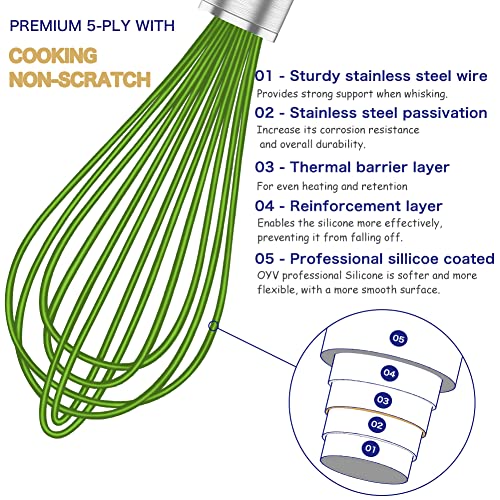 OYV Green Silicone Whisk Set of 3, 8/10/12 Inch, Non-Scratch - color: Premium(Green Pack)