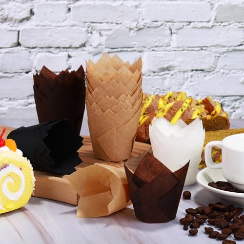 Ruisita 150 Pcs Mini Cupcake Liners Muffin Liners Baking Cups - color: Natural, White, Brown, Black