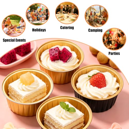 50 Pack 5oz Mini Cake Pans with Lids, Black Gold and Gold - color: Black Gold and Gold, size: Round