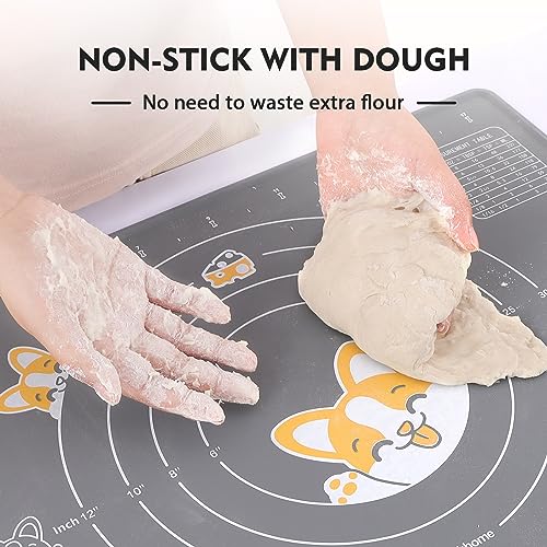 Ourokhome Silicone Baking Mat Sheet and Pastry Dough Cutter, 0.5 Inch Thick 20'' X 16" BPA free Silicone Rolling Mat, Non-Stick and Anti-Slip, Dishwasher Safe (Gray) - color: Gray, size: 20"L x 16"W
