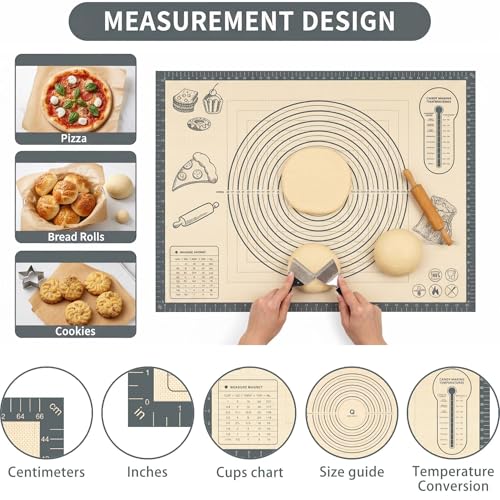 Silicone Baking Pastry Dough Mat - 26x16Inch Extra Large Cookie Bread Rolling Mats Sheet, Nonstick Kitchen Counter Kneading Board,Thick Reusable Pie Cookies Pizza Fondant Making Matt Measurement(Gray) - size: 16"W x 26"L