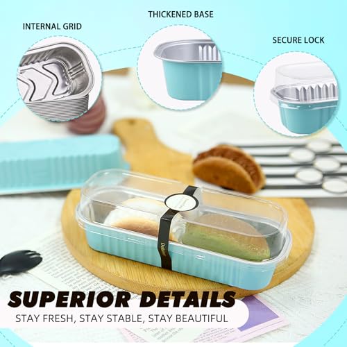 24 Pack Mini Loaf Pans, 7.5oz Mini Cake Pan & Mini Cupcake Pan Set – Disposable Aluminum Baking Pans with Lids, Spoons & Stickers, Premium Sturdy Gift Set for Cakes, Cupcakes, Desserts & Party Treats - color: Blue