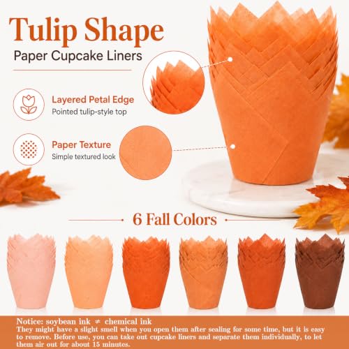 FYSUIMU 180Pcs Fall Tulip Cupcake Liners, Terracotta