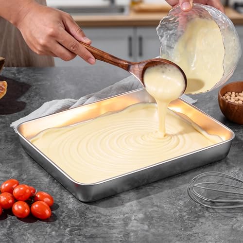 LIANYU Stainless Steel Baking Pan with Lid, 12⅓ x 9¾ Inch Rectangle Pan - size: 12.4 x 9.6 Inch