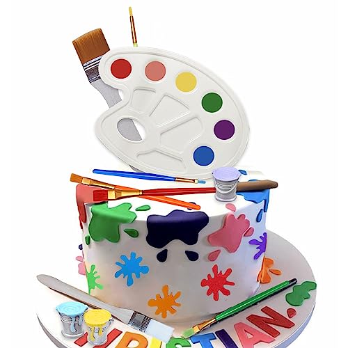 26 Pcs Art Cake Topper Paint Cake Decorations Painting Cake Toppers include Paint Pen Brush Painting Bucket Palette for Kids Birthday Baby Shower Art Themed Party Cake Decoration Supplies - style: Painting Cake Toppers