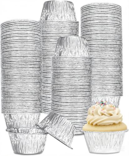 Aluminum Foil Baking Cups 150 Pcs, VIHOYOM 4 Oz Disposable Ramekin Aluminum Cupcake liners, Silver Foil Baking Cups Muffin Liners for Egg Tart, Baking, Cupcake, Pudding, Appetize - size: 4OZ 150PACK