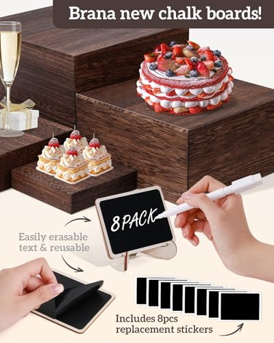 8Sizes Wooden Nested Buffet Risers with Mini Signs for Party Decor