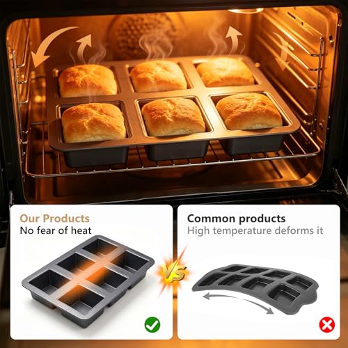Mini Loaf Pan Pullman Loaf Pan with Lid 6-Cavity Non-Stick Bread Baking Pan Square Carbon Steel Toast Sandwich Box for Oven Microwave Baking Homemade Bread Cake Bakeware (26 * 17.5 * 6cm)