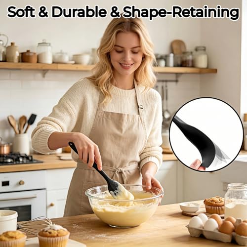 6-Piece Silicone Spatula Set, Heat Resistant Up to 230°C, Non-Scratch Non-Stick Cookware, Seamless One-Piece Design,with Pastry Brush for Baking Cooking Mixing (Black) - color: Black