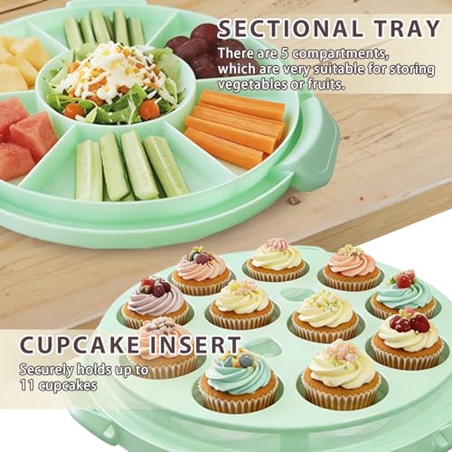 Plastic Cake Carrier with Lid and Handle, Multipurpose Cake Stand - color: Green