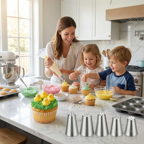 5PCS Grass Piping Tip, Grass Tip for Cake Decorating, Stainless Steel Cake Decorating Tips, Icing Tips for Cupcake Decor Frosting DIY Baking Supplies