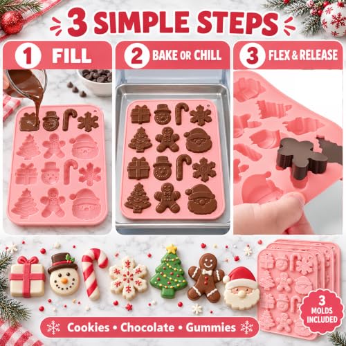 Christmas Chocolate Molds for Baking,3PCS Candy Silicone Molds - color: Christmas Molds 3 pcs