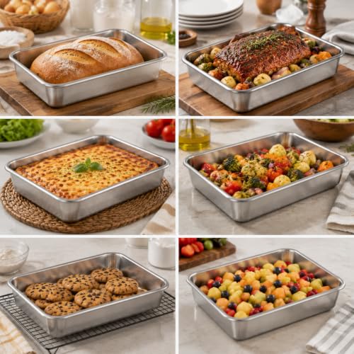 Zimtty Stainless Steel Rectangular Baking Pans, 9.8 x 7.9 x 2 in, 8 Pack