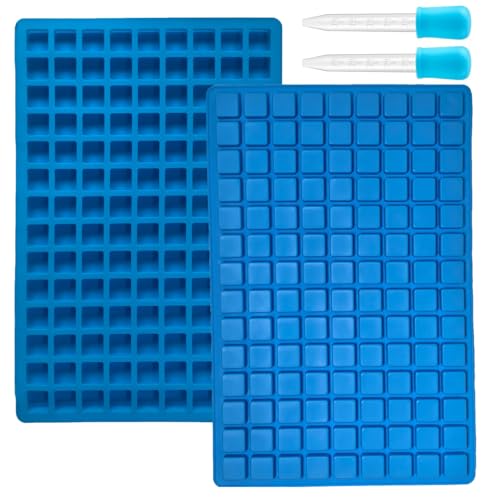 252 Cavity Square Silicone Candy Molds - Gummy Molds with Droppers, 2-Pack Flexible Chocolate Molds for Gummies, Hard Candy, Caramels, Ice Cubes, BPA Free Non-Stick Baking Molds - color: 252 Cavity Square Candy Molds