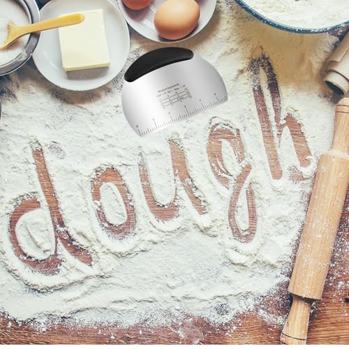 Professional Stainless Steel Dough Cutter and Scraper Combo - 2-in-1 Baking Tool for Bread, Pizza & Pastry | Multi-Use Bench Scraper with Kitchen Utensils Grip (Heavy Duty Dough Tool) - color: Silver/Black