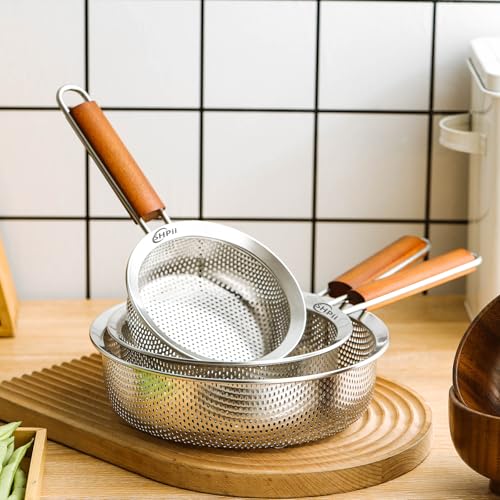 Stainless Steel 304 Micro-Pore Strainer with Wooden Handle, Suitable for Kitchen, Pasta, Fruit, and Vegetables - 5.5in - color: Caliber-5.5in
