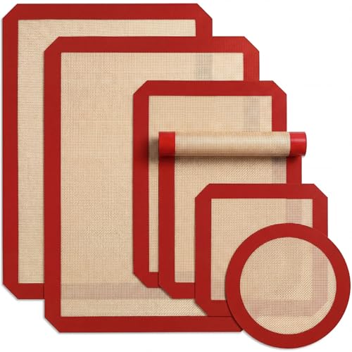 SenseYo 6 Pcs Silicone Baking Mat Non Slip Reusable BPA Free Silicone Rectangular Bakeware Sheet Liner for Cookies Pastry Bread Dough Prep Oven Counter (Red) - color: Red