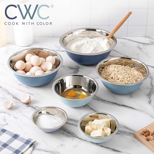 COOK WITH COLOR Stainless Steel Mixing Bowls Set - Nesting Bowls, 6 Pieces, Blue - color: Blue