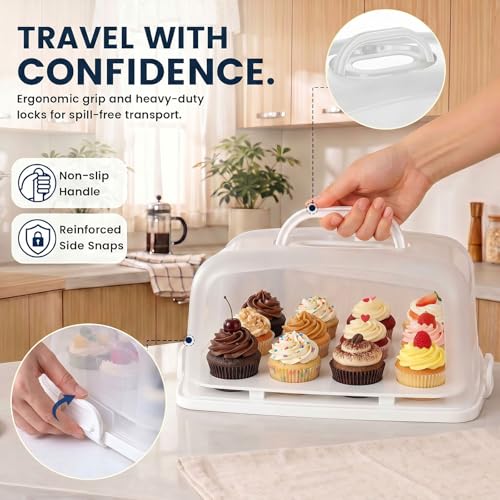 VGOODALL Cake Carrier, 12 Capacity Large Cupcake Holder, 3-in-1 Rectangular Cake Containers for Pies Muffin Candies Fruits Snacks, Dessert Storage Box for Parties, Picnics, Baking(14.8×10.9×3.1) - color: White