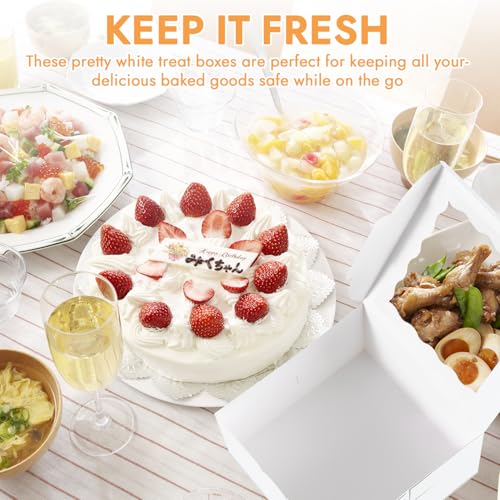 48PCS 9x9x5 Inches Cake Boxes with Window(24 Boxes &24 Boards) , White Bakery Dessert Boxes,Cajas Pasteles for Cake, Cake Carrier Container for Valentine's Day, Mother's Day, Birthday(9*9*5inch/24pcs) - size: White 9*9*5inch/24sets