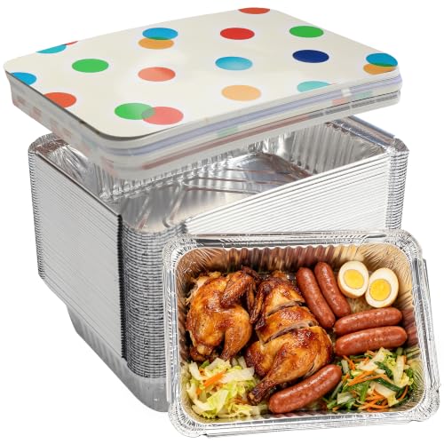 SAITI Aluminum Pans with Lids (50 Pack, 8.5"x6") Tin Foil Pans with Lids - size: 50 Pack